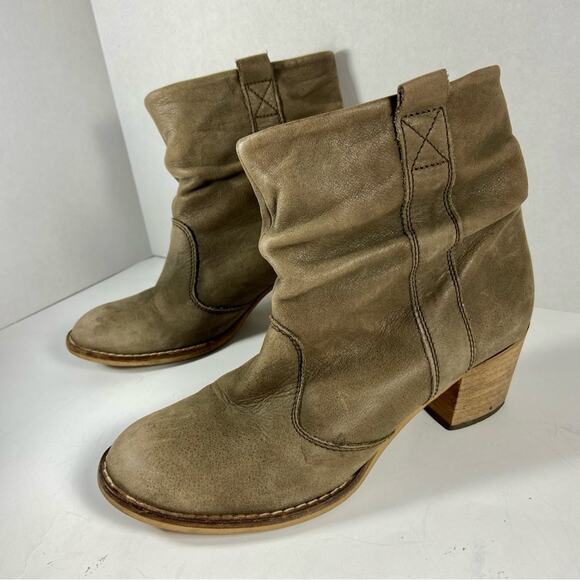 LAVORAZIONE western cowboy slouchy taupe heeled ankle booties boho southwestern - Picture 1 of 10